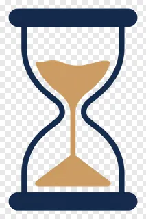 An hourglass with brown sand flowing.