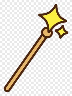 A cartoon magic wand with a sparkling star.