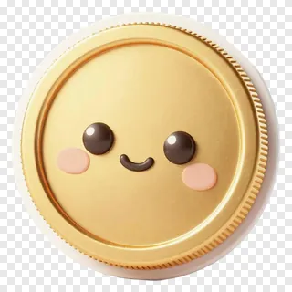 A cute gold coin with a smiling face and blush cheeks.