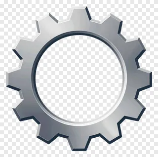 A metallic gear with teeth in a front view.