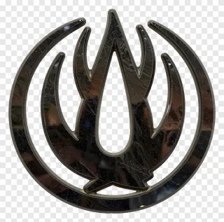 A metallic khanda symbol with flame design.
