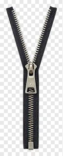 A metallic zipper with teeth, partially open.