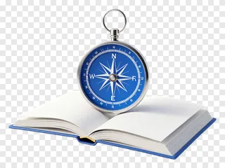 Compass sitting on an open book.
