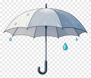 An open transparent umbrella with raindrops.