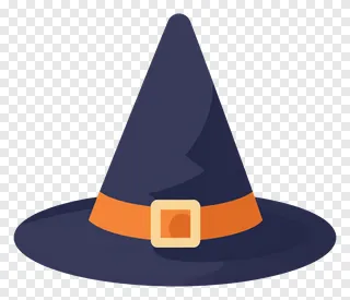 A dark blue witch hat with an orange belt.