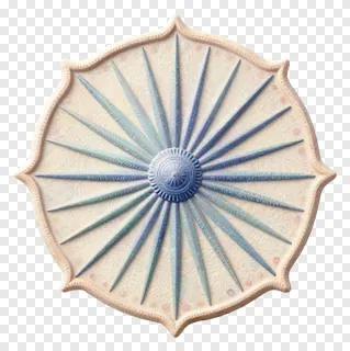A pastel-colored Ashoka Chakra emblem with sunburst design.