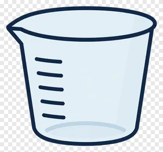 A clear plastic measuring cup with measurement lines.
