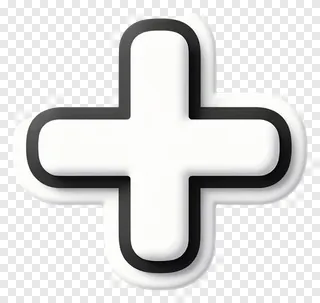 A plus sign icon with rounded edges and black outline.