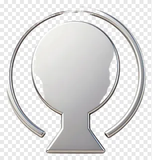 Silver emblem shaped like a woman with a circular outline.