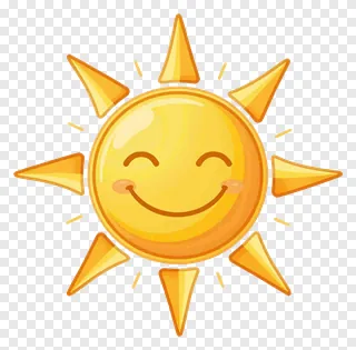 A smiling sun with closed eyes and golden rays.