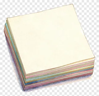 Stack of square notecards with colorful edges.