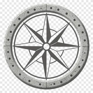 A stone compass rose with engraved lines.