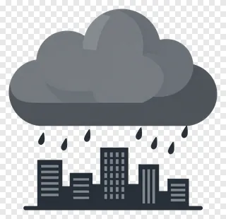 Storm clouds raining over a city.