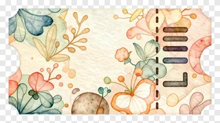 Floral-patterned ticket icon in soft colors.