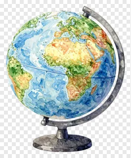 Watercolor globe on a metal stand.
