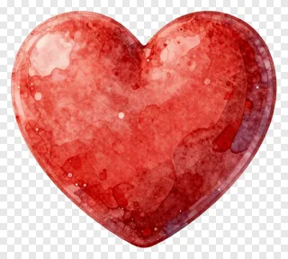 A red watercolor heart with bleeding edges.