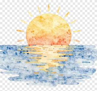 A watercolor painting of a sun rising over a river.