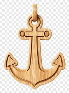 Wooden anchor-shaped pendant with loop for hanging.