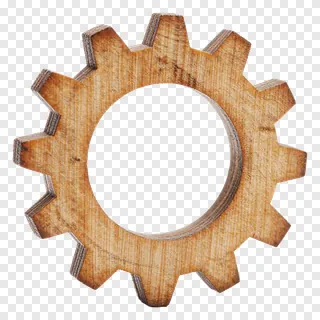 A wooden gear charm with visible grain.