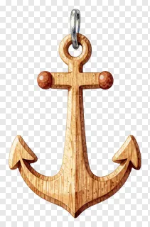 Wooden anchor charm with metal loop.