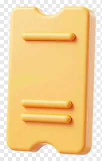 A yellow plastic ticket icon with rounded edges and three horizontal ridges.