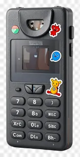 Retro mobile phone covered in playful stickers.
