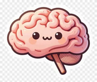 A cute cartoon brain with a smiling face.