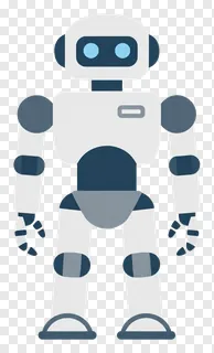 Stylized gray humanoid robot figure.