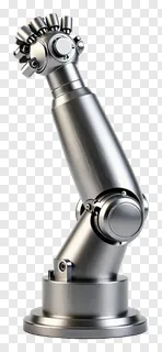 A metallic robotic arm extended upward.