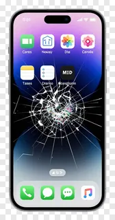 Smartphone with cracked screen and purple gradient wallpaper.