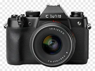 Black vintage-inspired camera with flash mount.