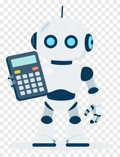 A robot holding a calculator in its hand.