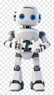 A robot holding two puzzle pieces.