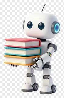 A robot holding a stack of books.