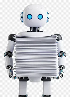 Robot holding a stack of papers.