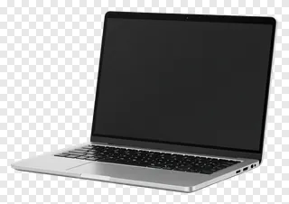 A silver laptop computer with a black screen.