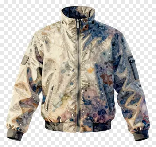 Futuristic jacket with abstract pattern design.