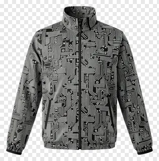 Black and white circuit pattern jacket.