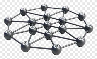 A 3D model of interconnected tech nodes.