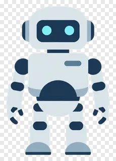 Cartoon robot with blue eyes and light gray body.