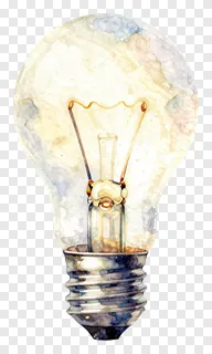 A watercolor illustration of a glowing light bulb.