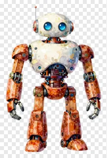 Cartoon robot with watercolor texture and blue eyes.