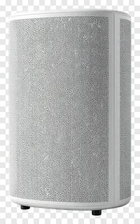 White cylindrical speaker with perforated grille.