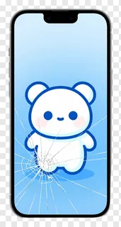 Smartphone with cracked screen showing a cartoon bear.