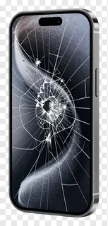 A silver smartphone with a cracked screen.