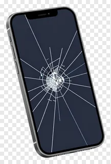 Silver smartphone with a cracked screen.