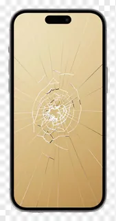 A smartphone with a cracked golden screen.
