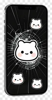 Smartphone with cracked screen showing cartoon bears.