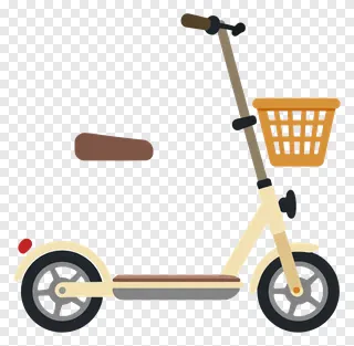 Scooter equipped with front basket for carrying items.