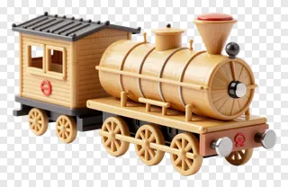 A toy bamboo steam train with a caboose.